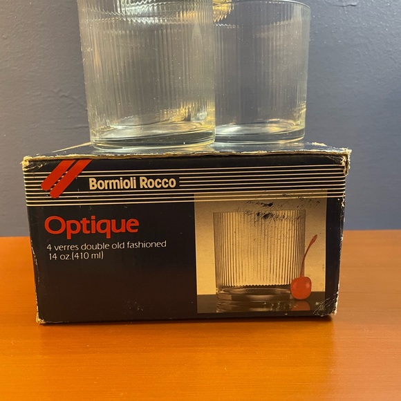 A Classic Vintage Bormioli Set Of 4 Optique Old Fashion 14oz Drinking Glasses Ma - Picture 2 of 12